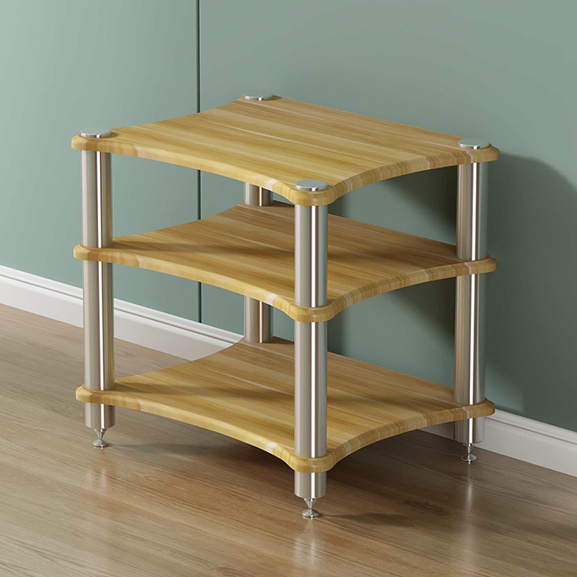 Elegante gabinete estéreo multifuncional de 4 niveles, soporte multimedia y consola de juegos, estante AV de madera para reproductor de discos y almacenamiento de componentes, torre de entretenimiento