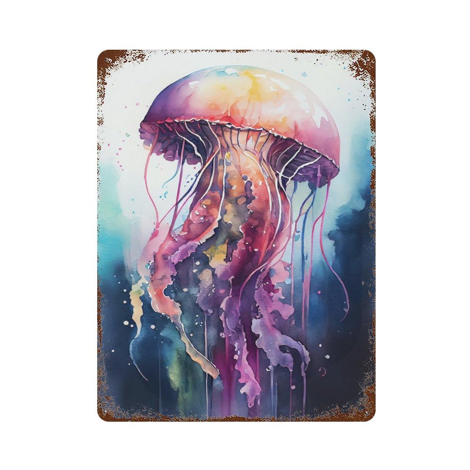 Retro Metal Sign with Jellyfish Watercolor Design 15.7"x11.8", for Living Room, Hallway And Home Decor, Farmhouse Wall Decor