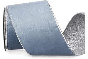 Ribbli Dusty Blue Velvet Wired Ribbon 4 Inch: Elegant Winter Flair for Festive Decor