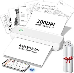 MinZhi Impressora térmica portátil, sem fio, suporta 21,6 cm x 28 cm, papel A4 e A5, Bluetooth sem tinta, compatível com Android, iOS e laptop, para escritório, viagem, casa