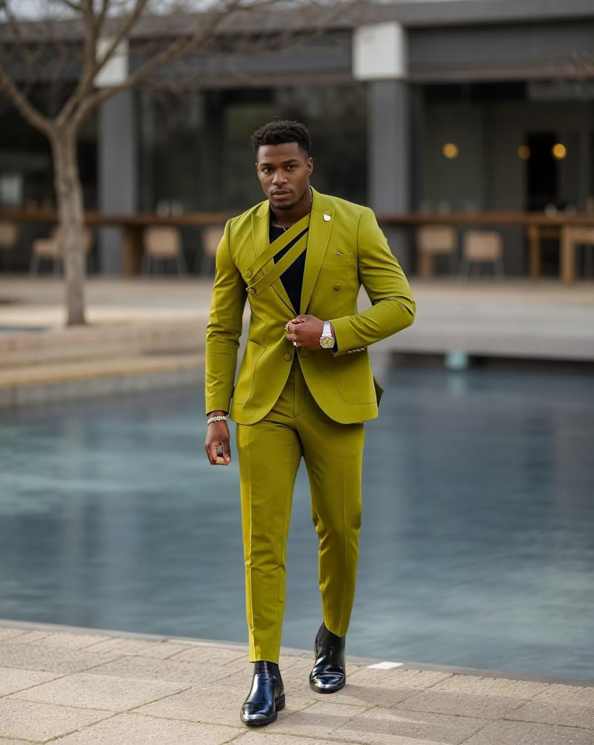 Fashion Mens Suit 2 Piece Suits for Men Party Regular Fit Single Breasted Tuxedo Peak Lapel Blazer Pants for Dinner Prom