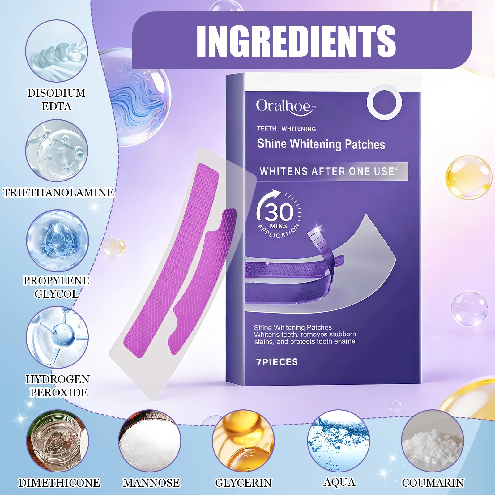 Tiras Blanqueadoras Dientes, 7PCS tiras blanqueadoras moradas, Tiras profesionales de blanqueamiento de dientes, Whitening Strips, Elimina Manchas Profundas, Para una sonrisa más luminosa — view 5