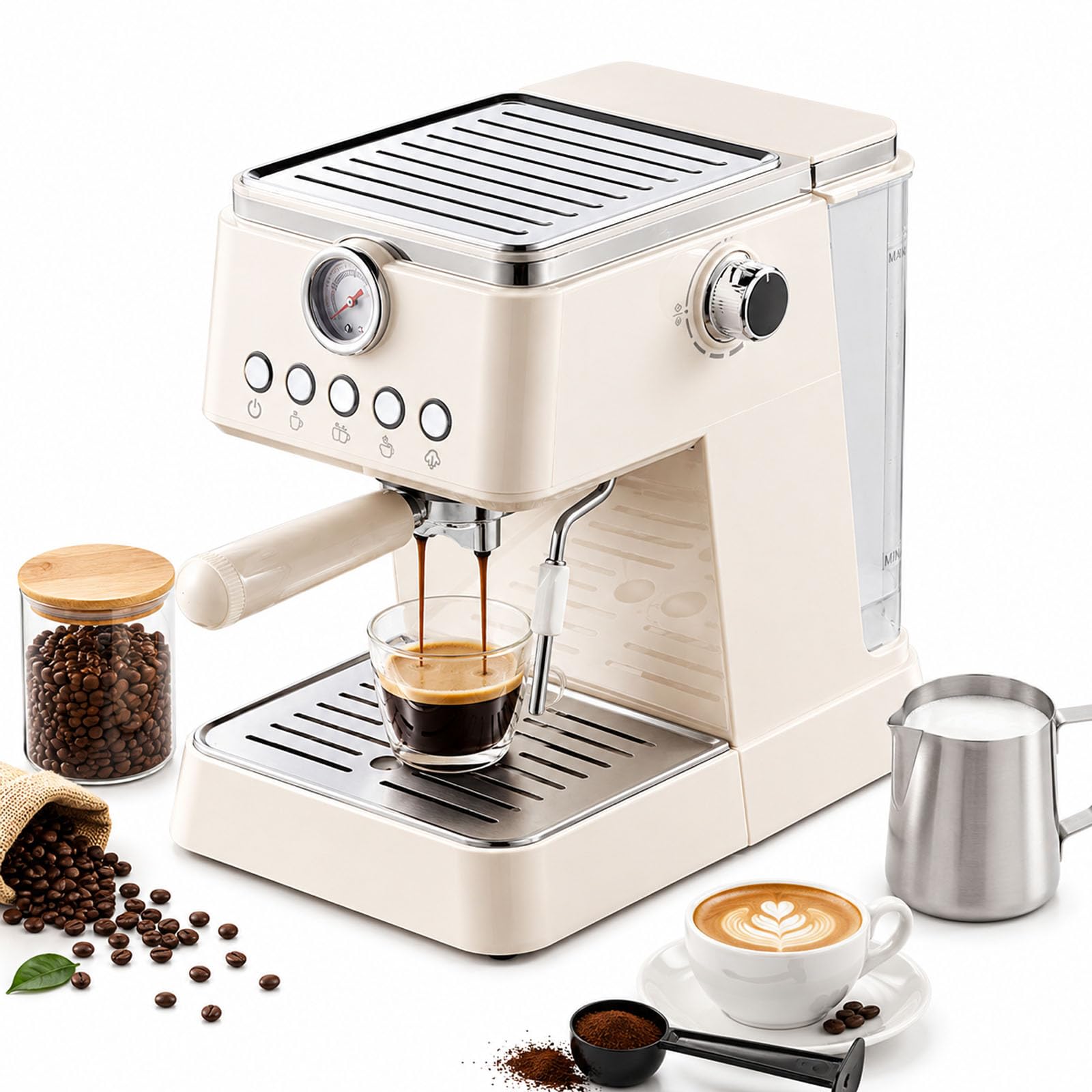Macchina per caffè espresso automatica con macinino, macchina da caffè da 20 bar, 18 impostazioni di macinazione, capacità 3,5 l, volume e temperatura regolabili, facile pulizia per espresso, latte