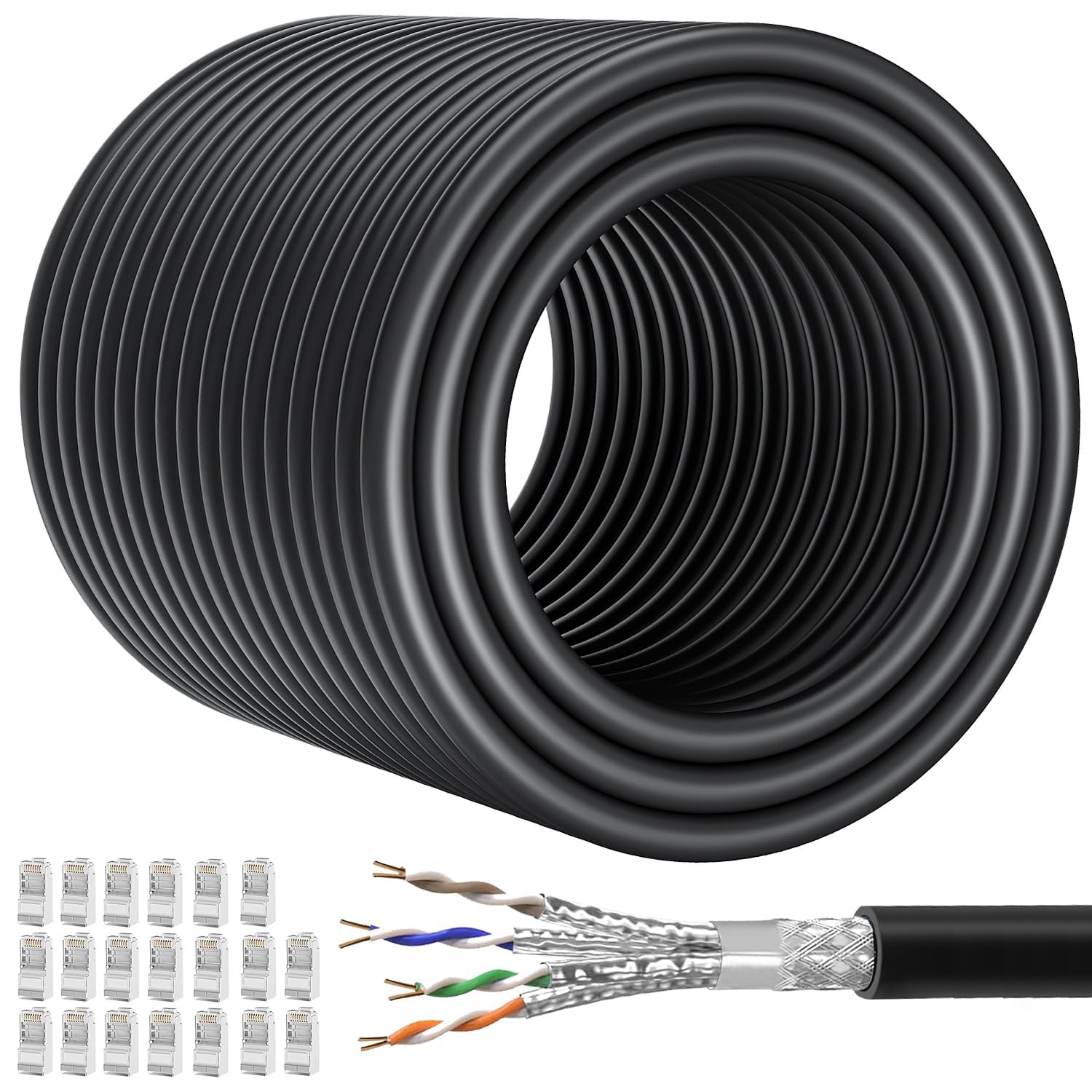 Soibke Cavo Ethernet 150 Metri, Schermato Cavo Lan 150 m Cat 7 Bobina
