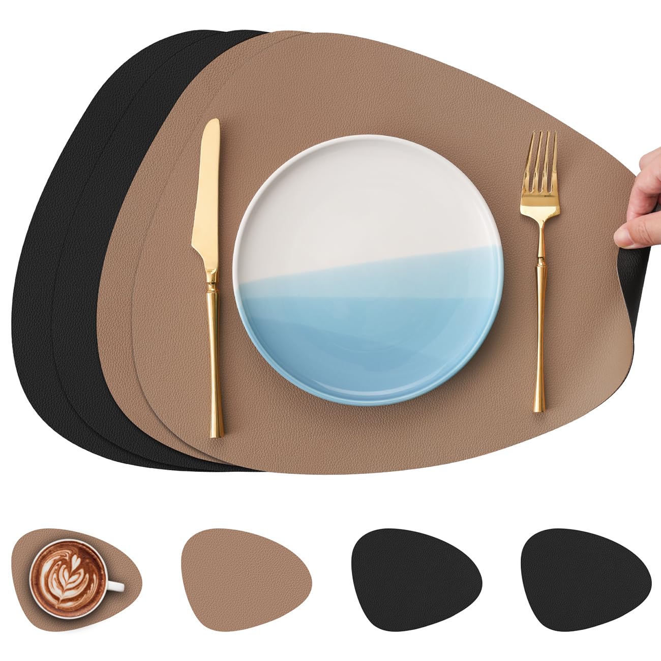 Myir JUN Leather Table Mats and Coasters Placemats Round PU Dual-Sided
