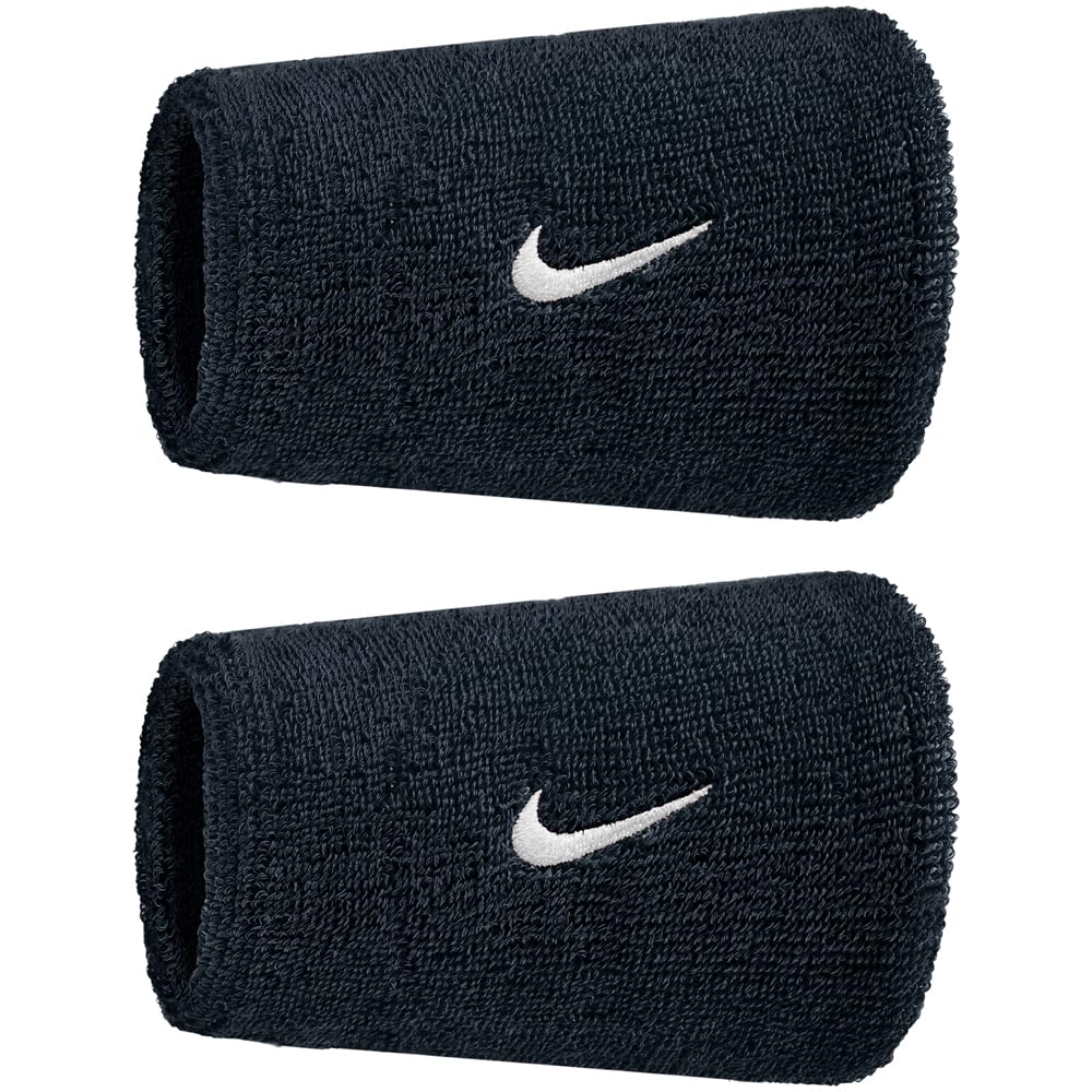 Nike Swoosh Classic Doublewide Wristbands 2er Pack Schweißbänder Tennis Fitness Running Handgelenkbänder breit, Black/White, One Size