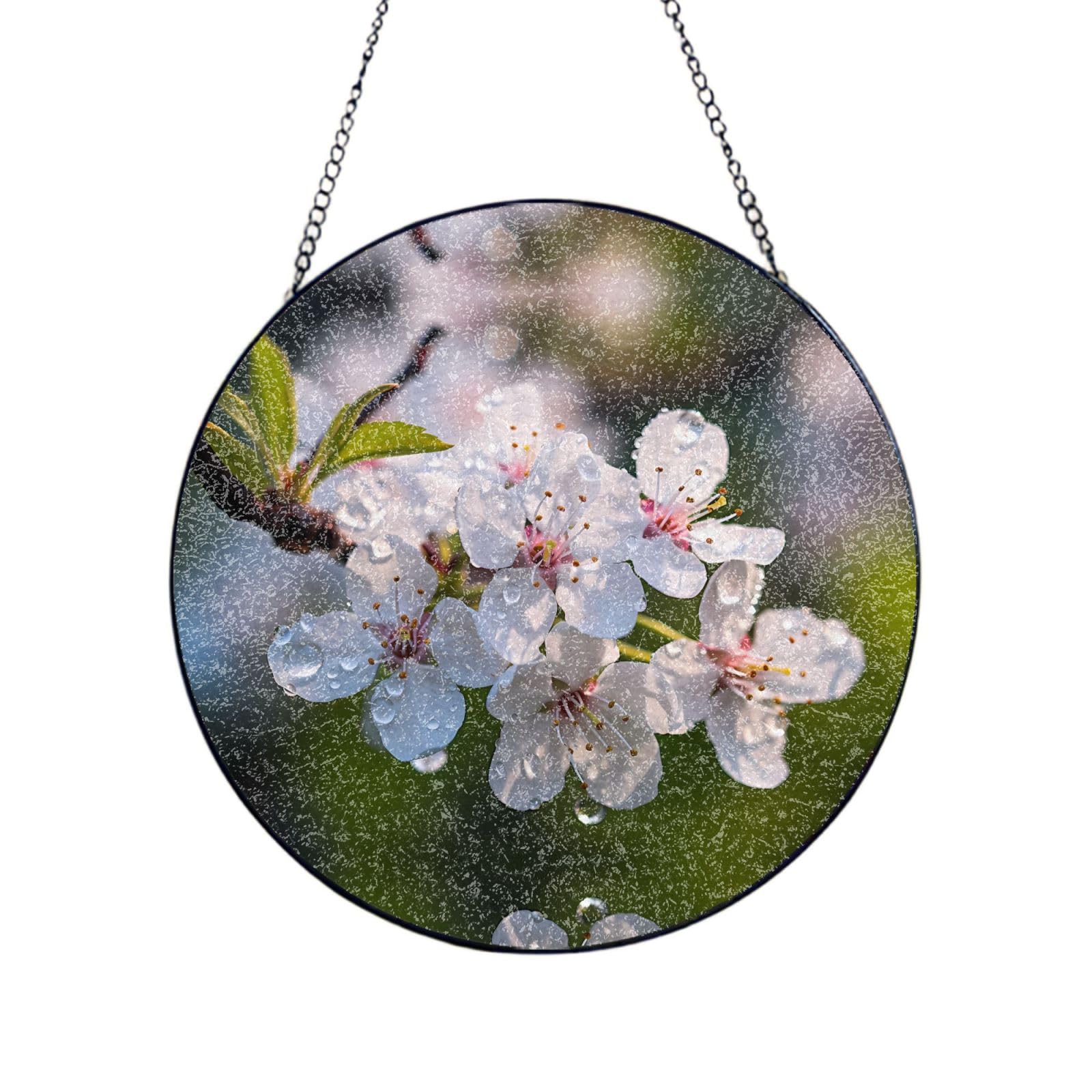 Phayah White Pear Blossom Print Stained Glass Window Hanging Sun Catchers Decoration Mother'S Day Birthday Gifts For Home Garden Porch 8in（20cm）