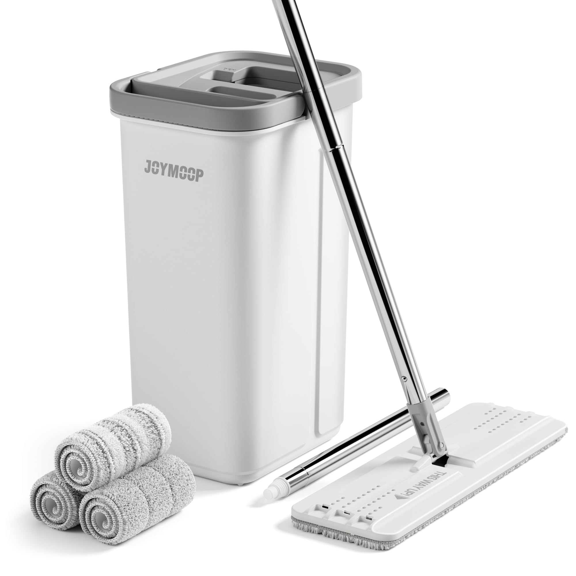 JOYMOOP ハンズフリーモップ セット バケツと絞り器付き 60インチ マイクロファイバー布3枚 水拭きも乾拭きも使える フローリング床の掃除に最適 2461 24-D-6GB-JM