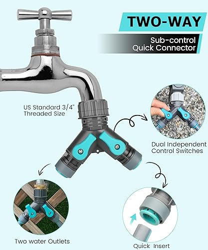 Miniatura 5 de Kits de riego automático por goteo con tubo de distribución tipo Y, 14 boquillas integradas de goteo y pulverización, tubo principal de polietileno