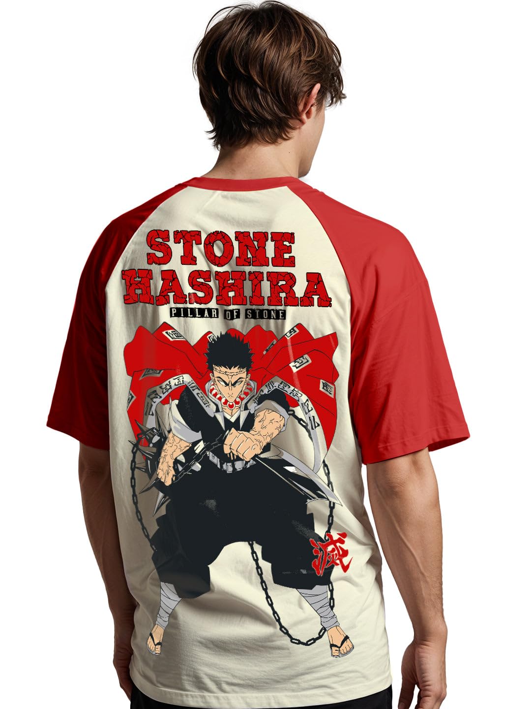 Men's Cotton Printed Stone Hashira Oversized Half White T-Shirt