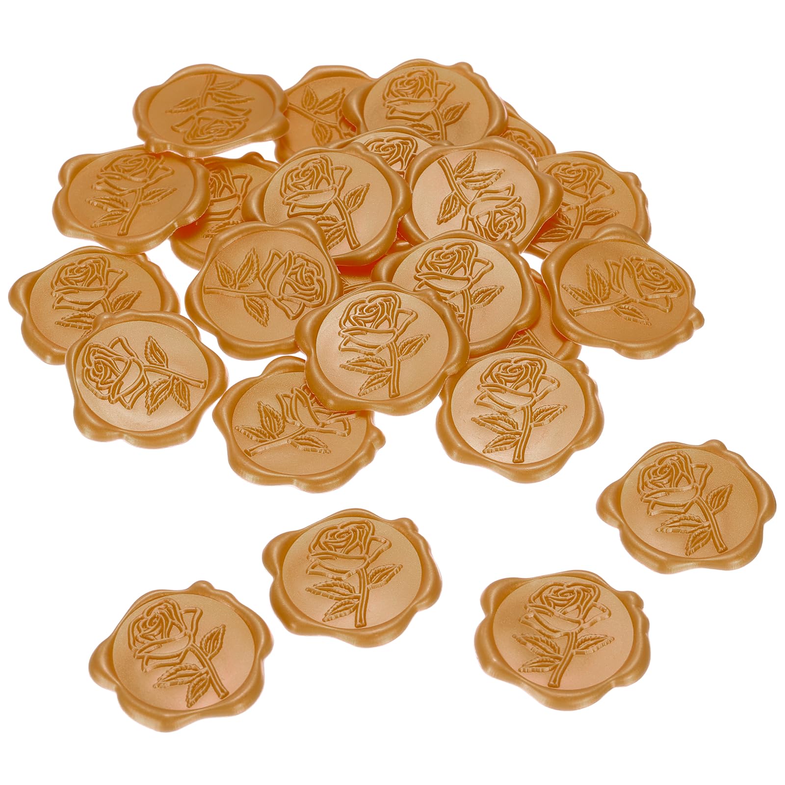 PATIKIL 25Pcs Rose Wax Seal Stickers, Flower Embossed Self Adhesive Backed Envelopes Seal Sticker Accessories for Wedding Invitation Letter Birthday Party Gift, Amber Gold