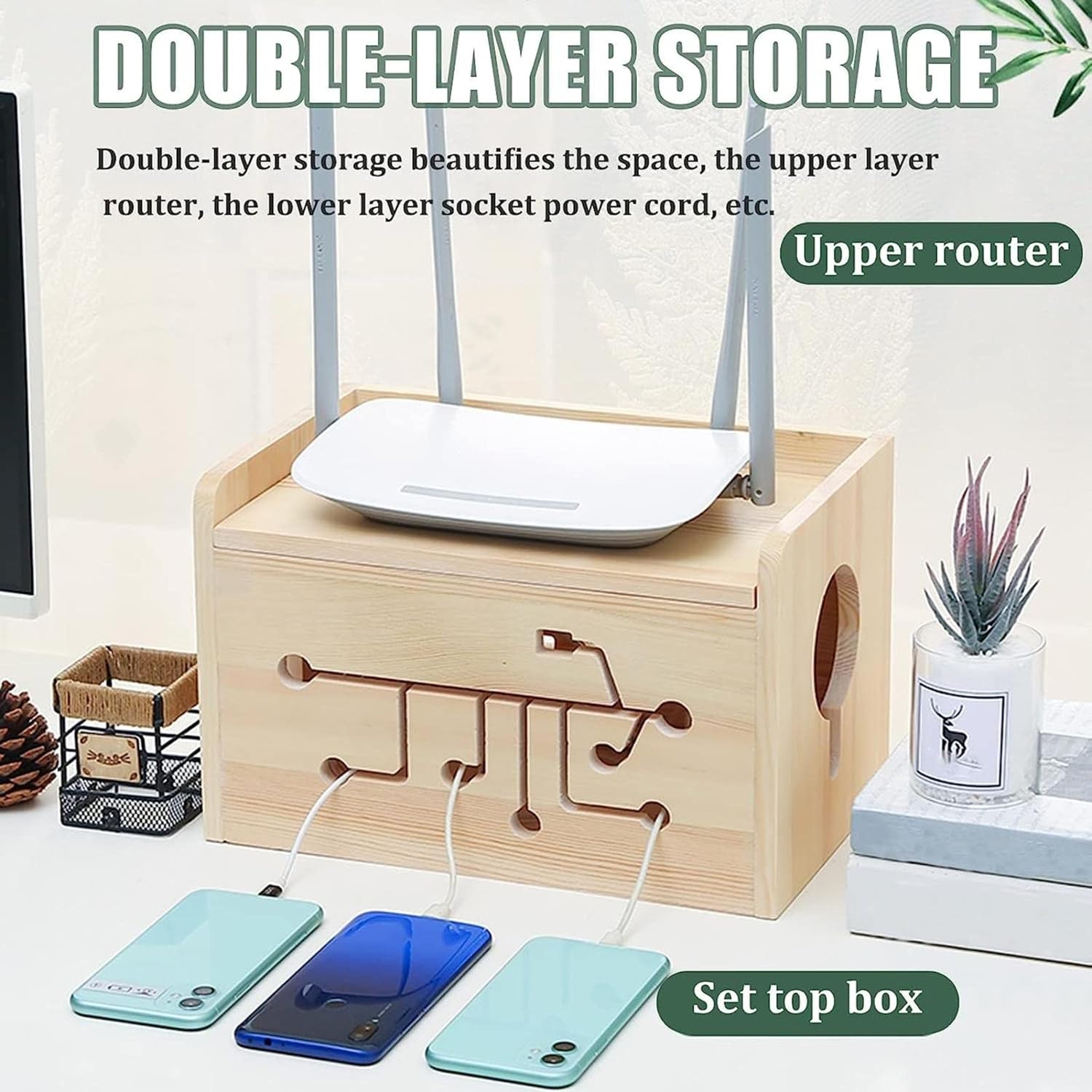 Multi-Functional Desktop Storage Box,TV Component Cable Box,WiFi Router Storage Rack,Hidden Line Management Container,Creative Decoration Storage Box Storage Box