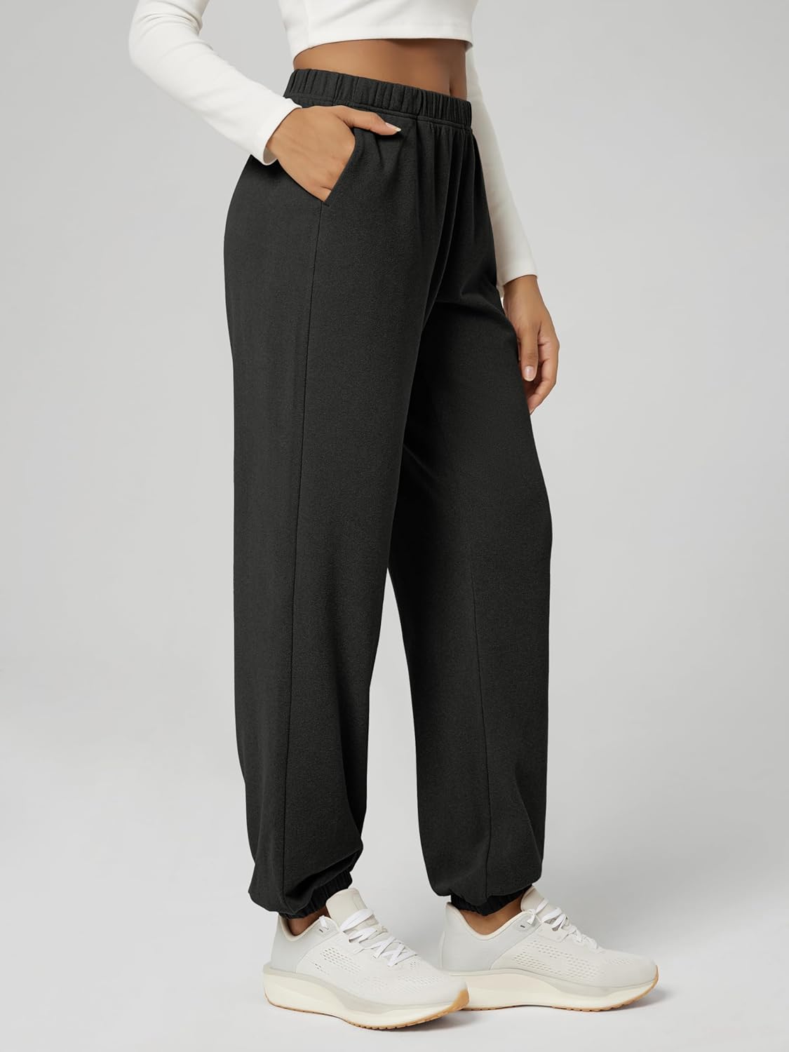 ODODOS Women's Brushed Fleece Jogger Sweatpants – Cozy Warm Adjustable High-Rise Relaxed Lounge Pants with Pockets - Image 2