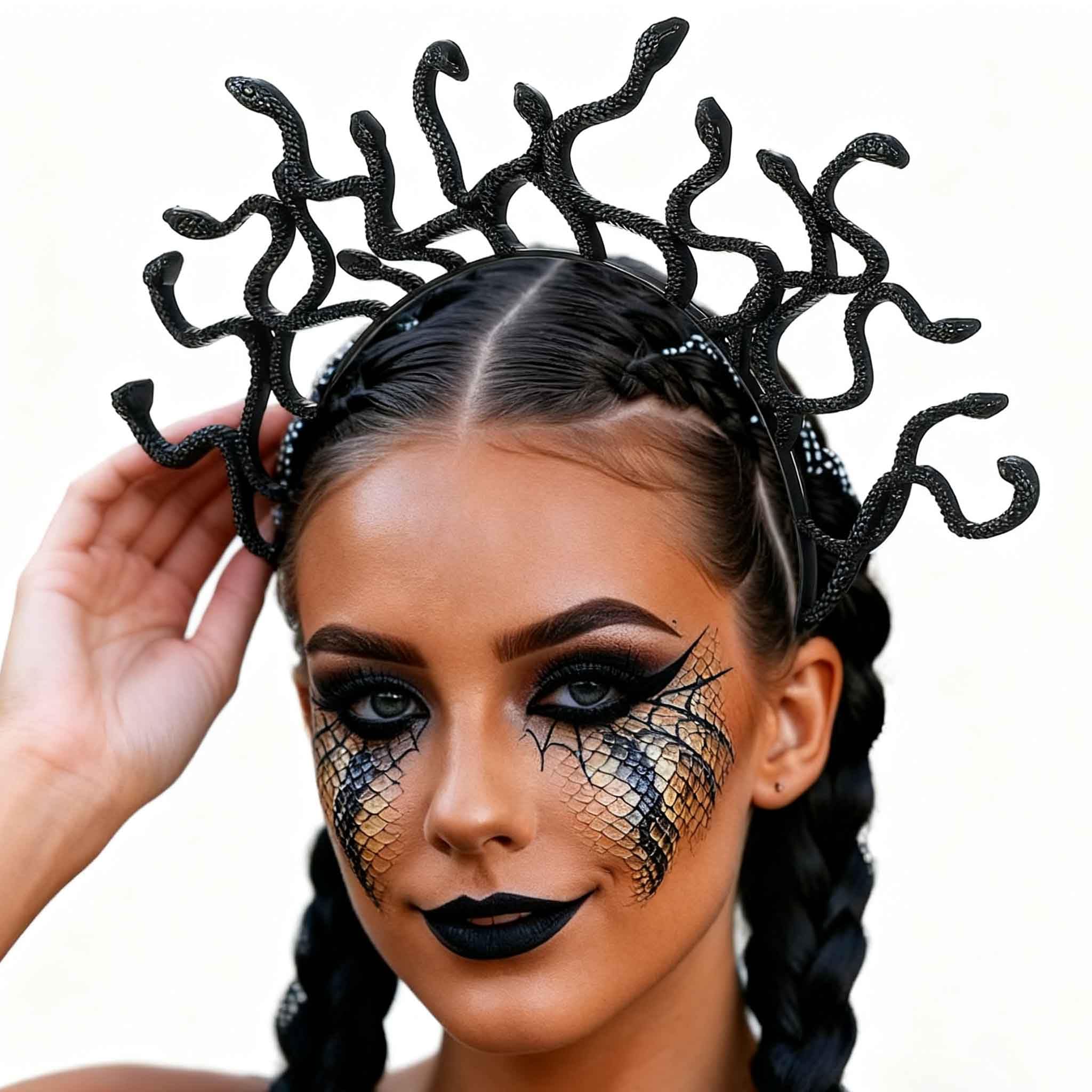 Fashband Medusa Snake Headband Greek Goddess Headbands Halloween Hair Accessories for Women (Black, One Size)