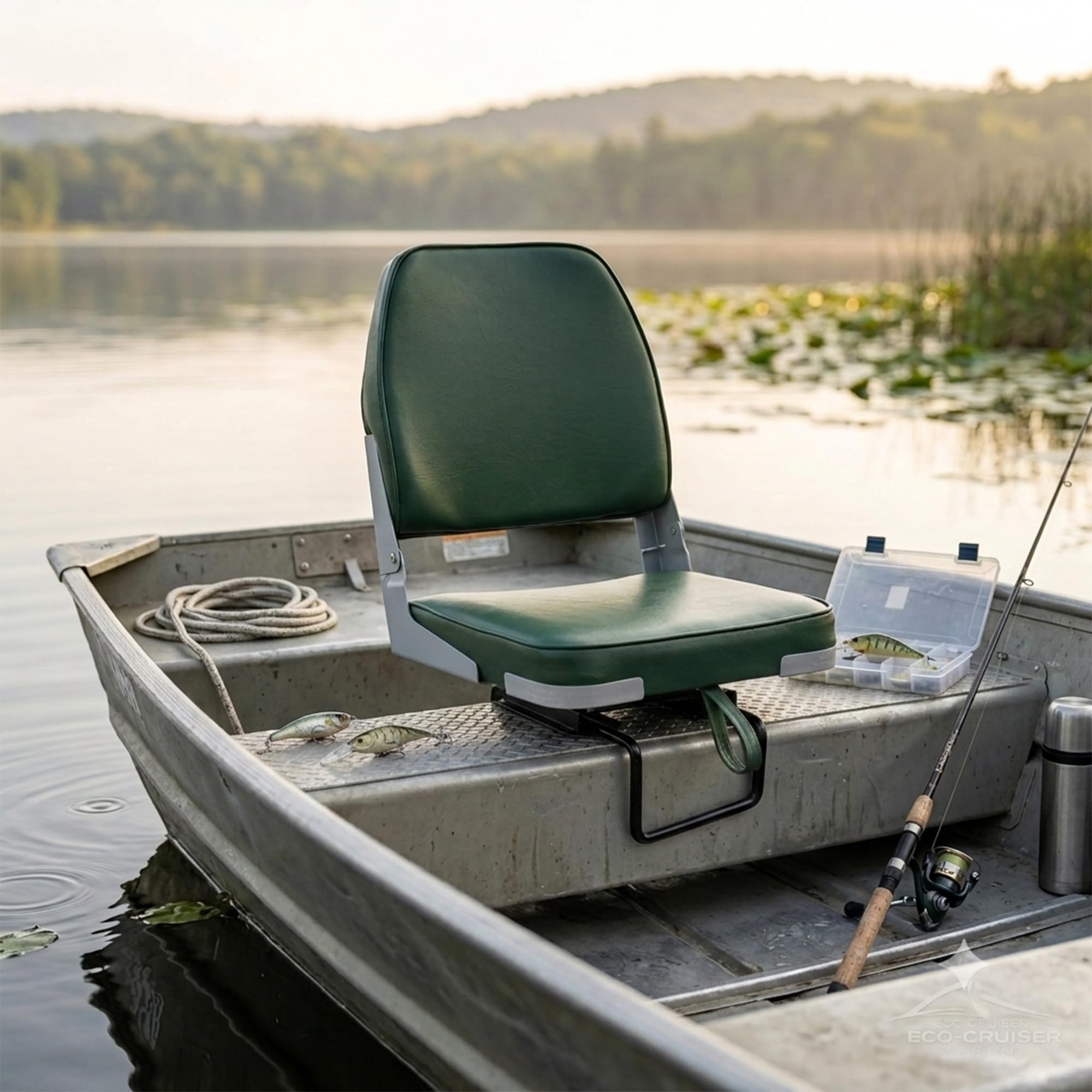 ERGOSEAT Asiento de barco de pesca plegable con respaldo bajo, 1 paquete, verde