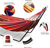 Hammock with Stand, Double Cotton Hammock with Adjustable Steel Frame & Spreader Bar for Garden/Backyard/Travel, Includes Carry Bag, 2 Hooks & Ropes, Easy Assembly - Red - 2