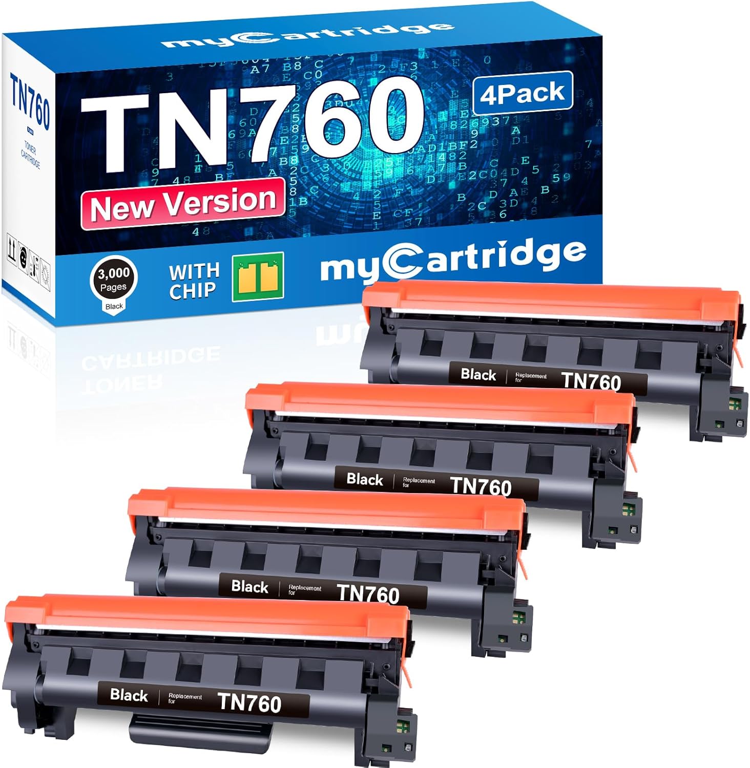 myCartridge TN760 TN-760 Toner 4 Pack Replacement for Brother TN760 TN730 TN-760 TN-730 Compatible with tn760 Toner for Brother Printer MFC-L2710DW MFC-L2750DW DCP-L2550DW HL-L2370DW Printer