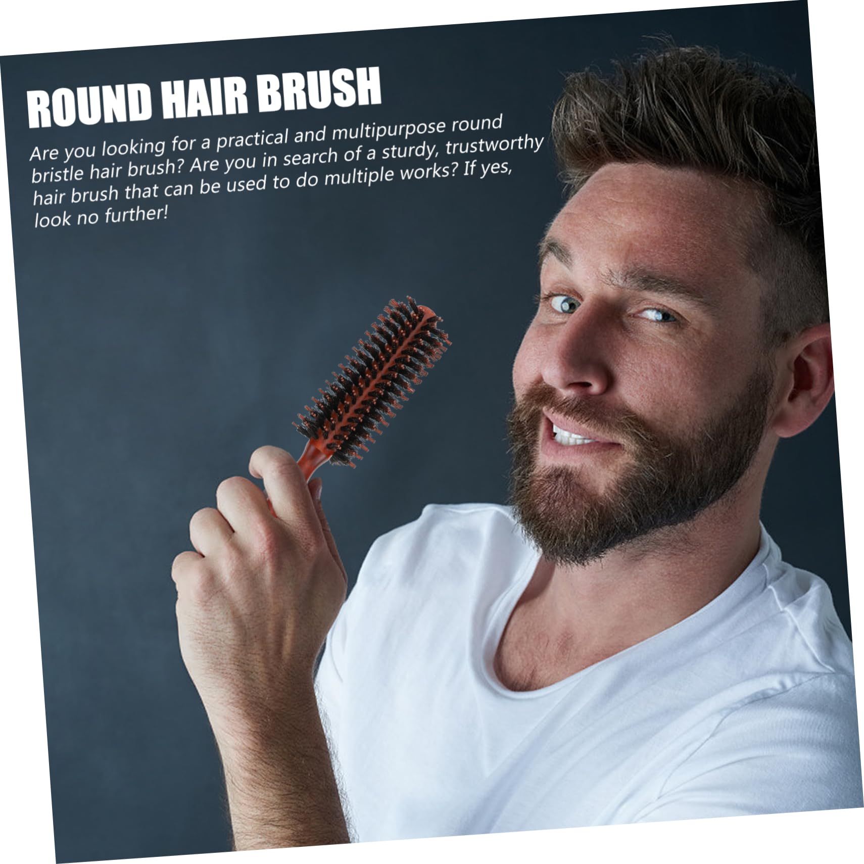 FRCOLOR 9piezas Cepillo Redondo De Cerdas De Jabalí Mango De Madera Natural Para Desenredar y Estilizar Cabello Húmedo o Seco Para Hombres y Mujeres