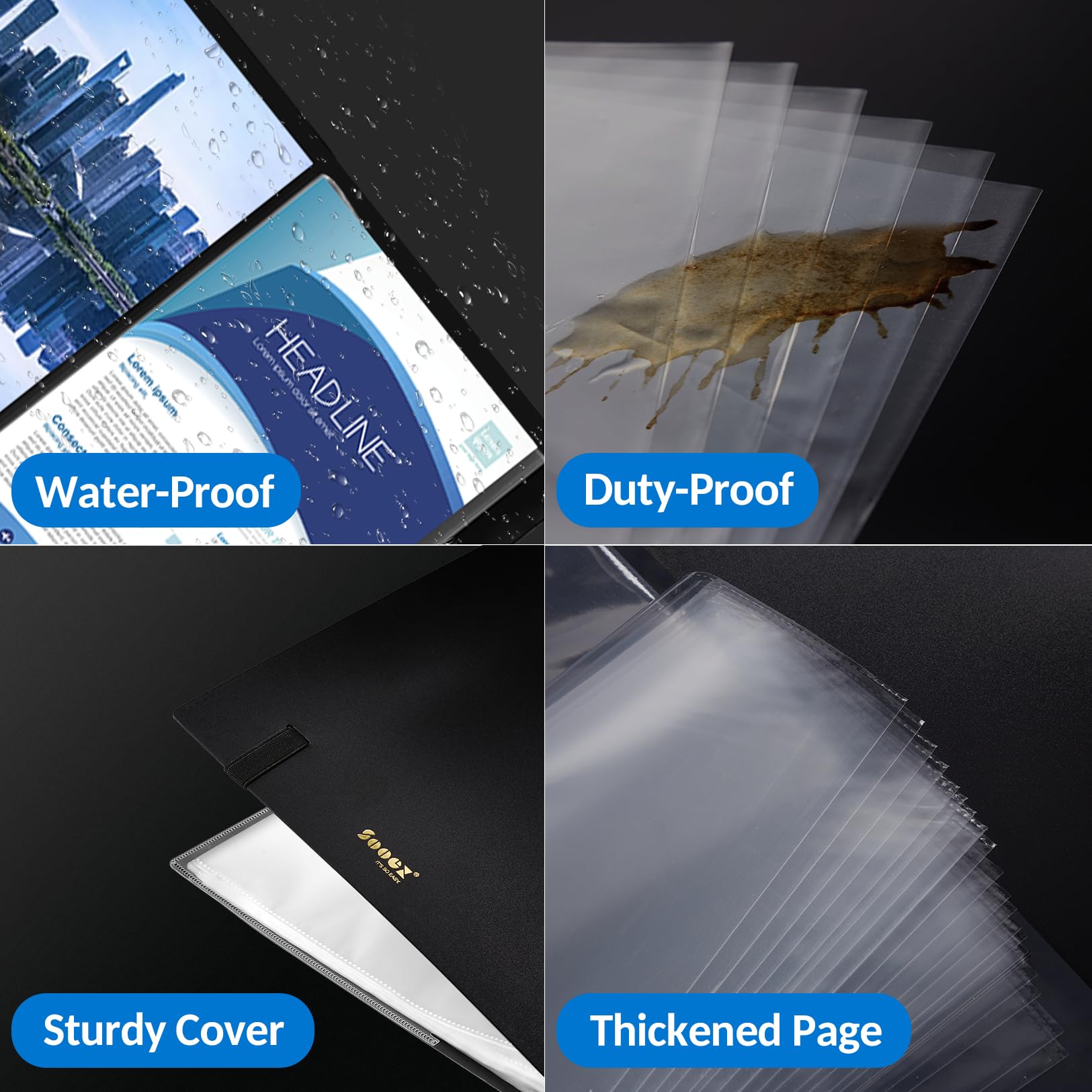 Sooez Art Portfolio 9"x12", 72 Pockets Large Portfolio Folder Display 144 Pages, Heavy Duty Binder with Plastic Sleeves&Elastic Band, Presentation Book with Clear Sheet Protector for Artwork Organizer