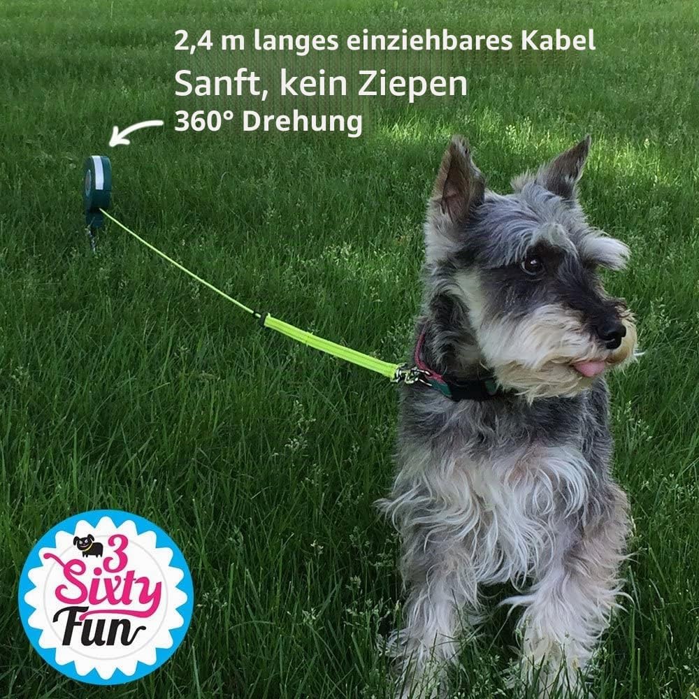 Verwicklungsfreie drehbare Hundeleine für Reisen, Preisgekröntes Produkt, Naturenthusiasten, Campen, Sport 3SixtyFun grün Verlängerbar; bis zu 5 m