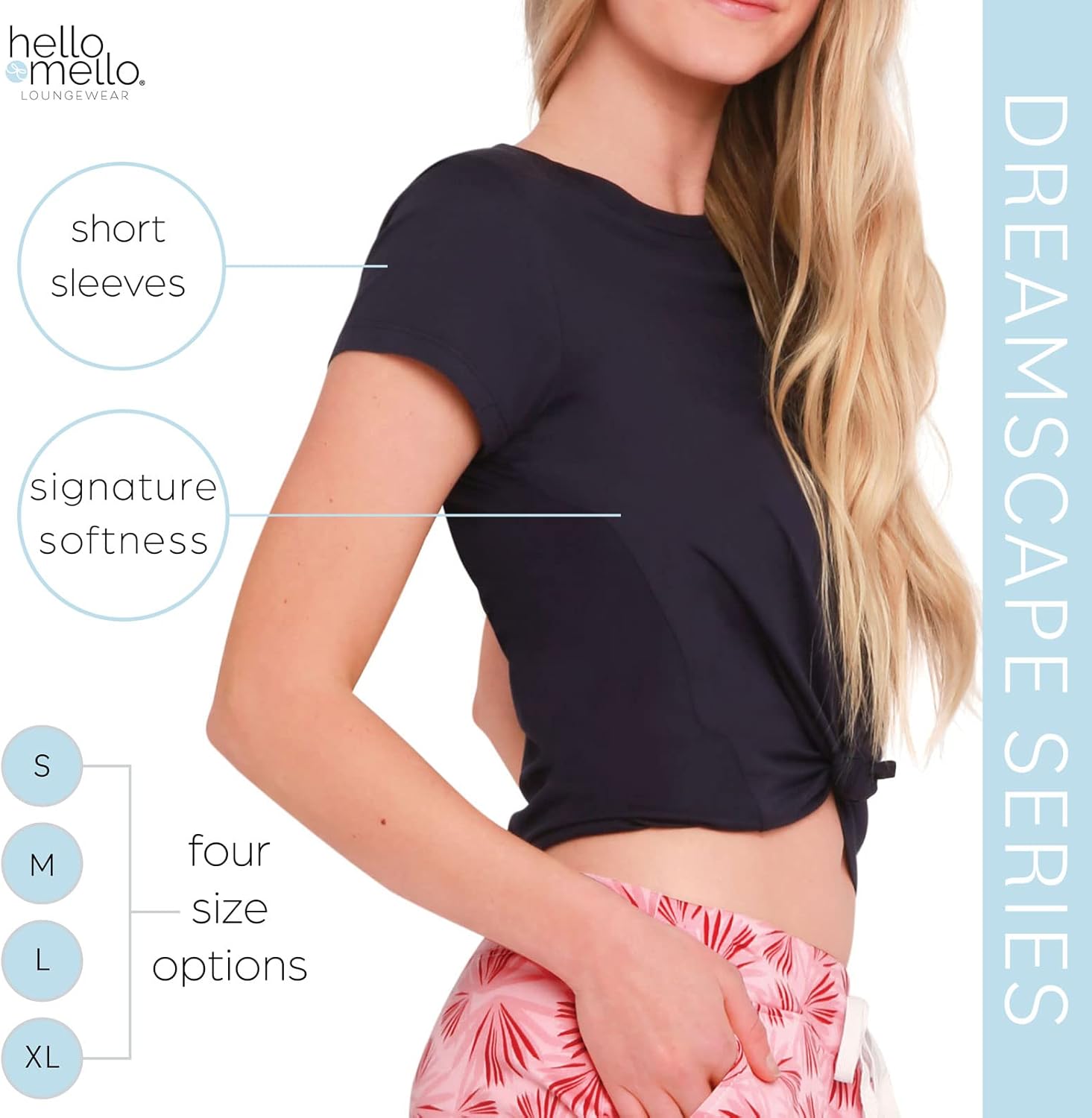 Hello Mello Women’s Sleep and Lounge Pajamas Top Short Sleeve Crewneck Lightweight Dream Tee Shirt - Dark Blue, X-Large - Image 3