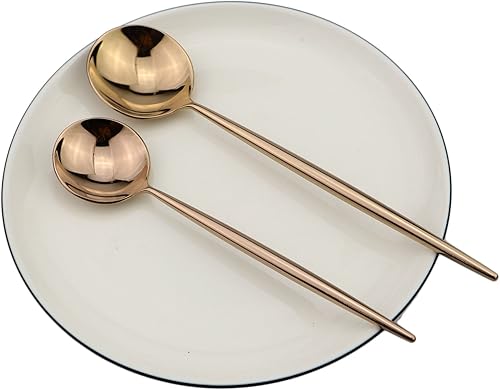 Miniatura 4 de BRIIEC Juego de cubiertos de acero inoxidable 1810 de oro rosa de lujo, para cocina, restaurante, servicio para 4, acabado espejo, apto para