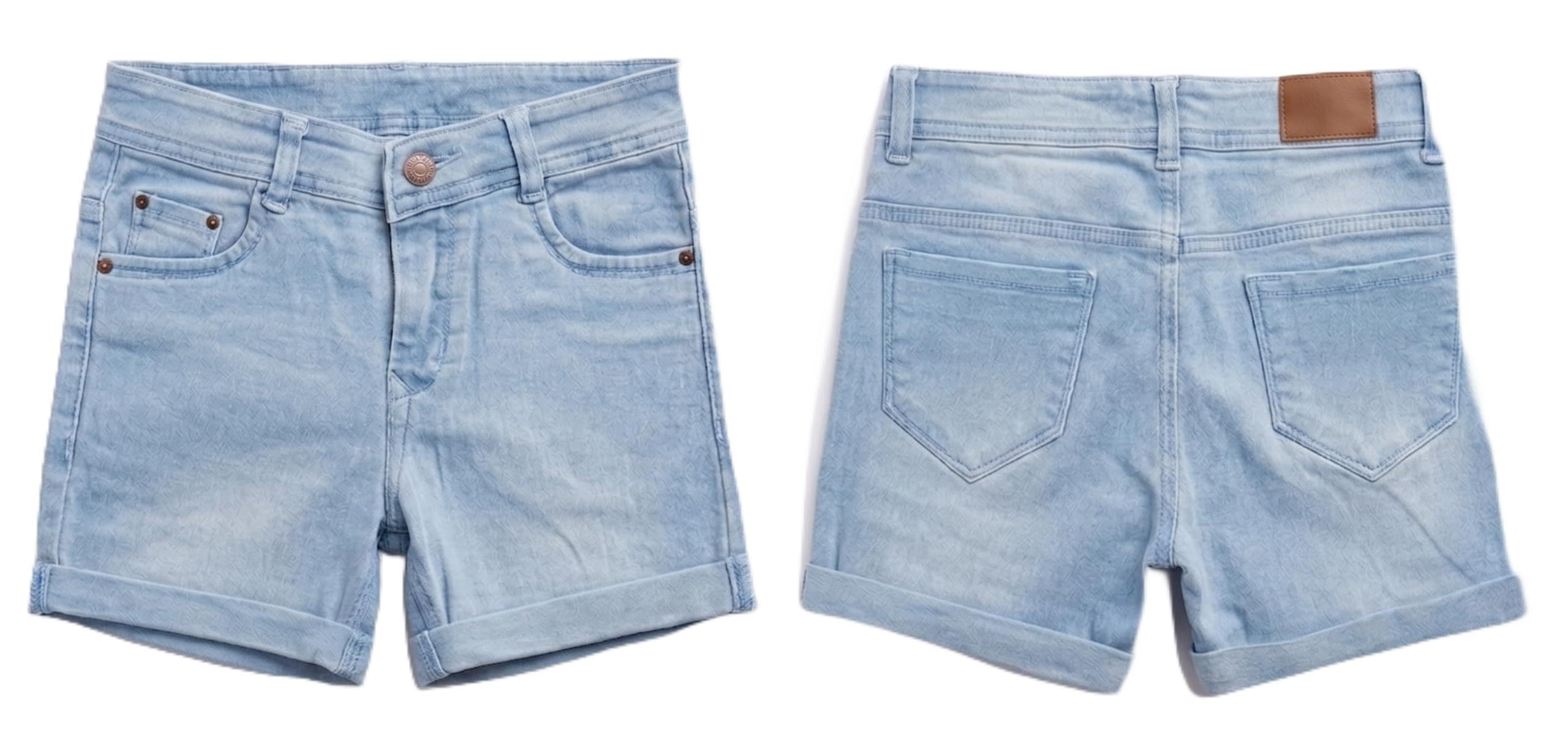 SEALSHATT Light-Wash Denim Shorts, High-Waisted, Five-Pocket Style, Cuffed Hem, Brass Button Closure-picture-38