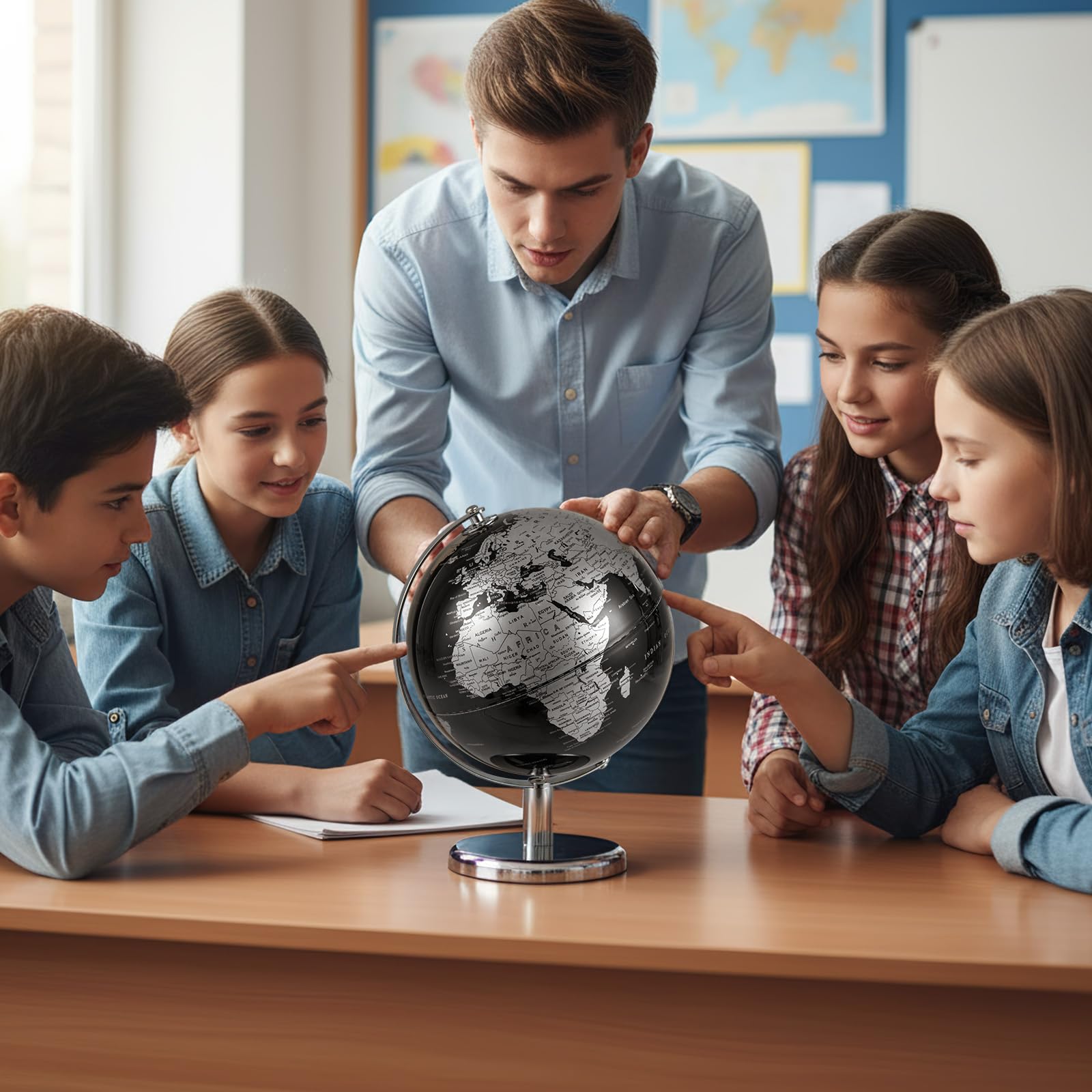 COSTWAY 20cm Globus - Englische Karte, 360° drehbar, Weltkugel mit Metallständer, pädagogisches/geographices Schülerglobus, Globus Deko, Erdkugel modern, für Zuhause, Büro & Schule (Silber)