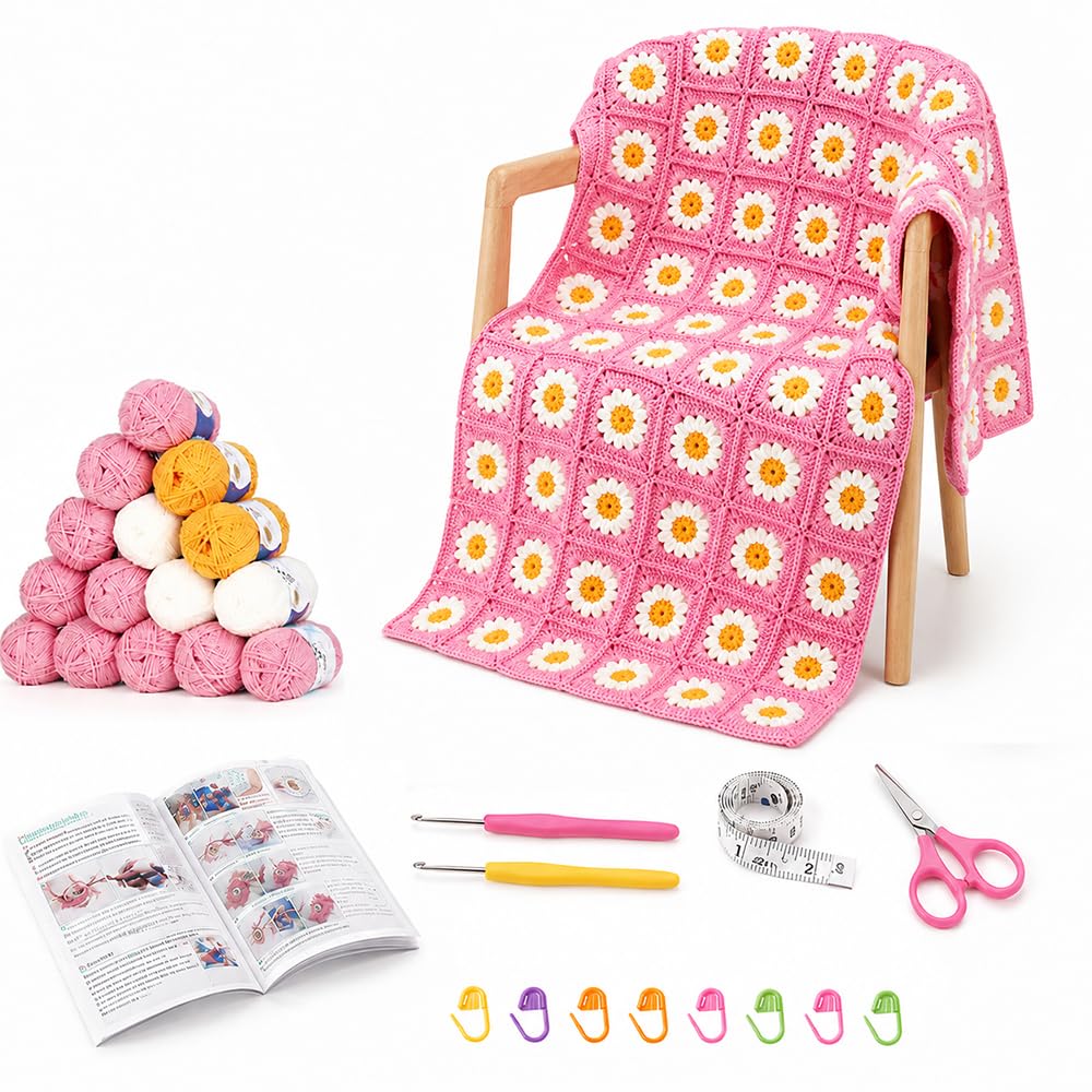 Crochet Blanket Kit, with Step-by-Step Instructions Yarn & Accessories