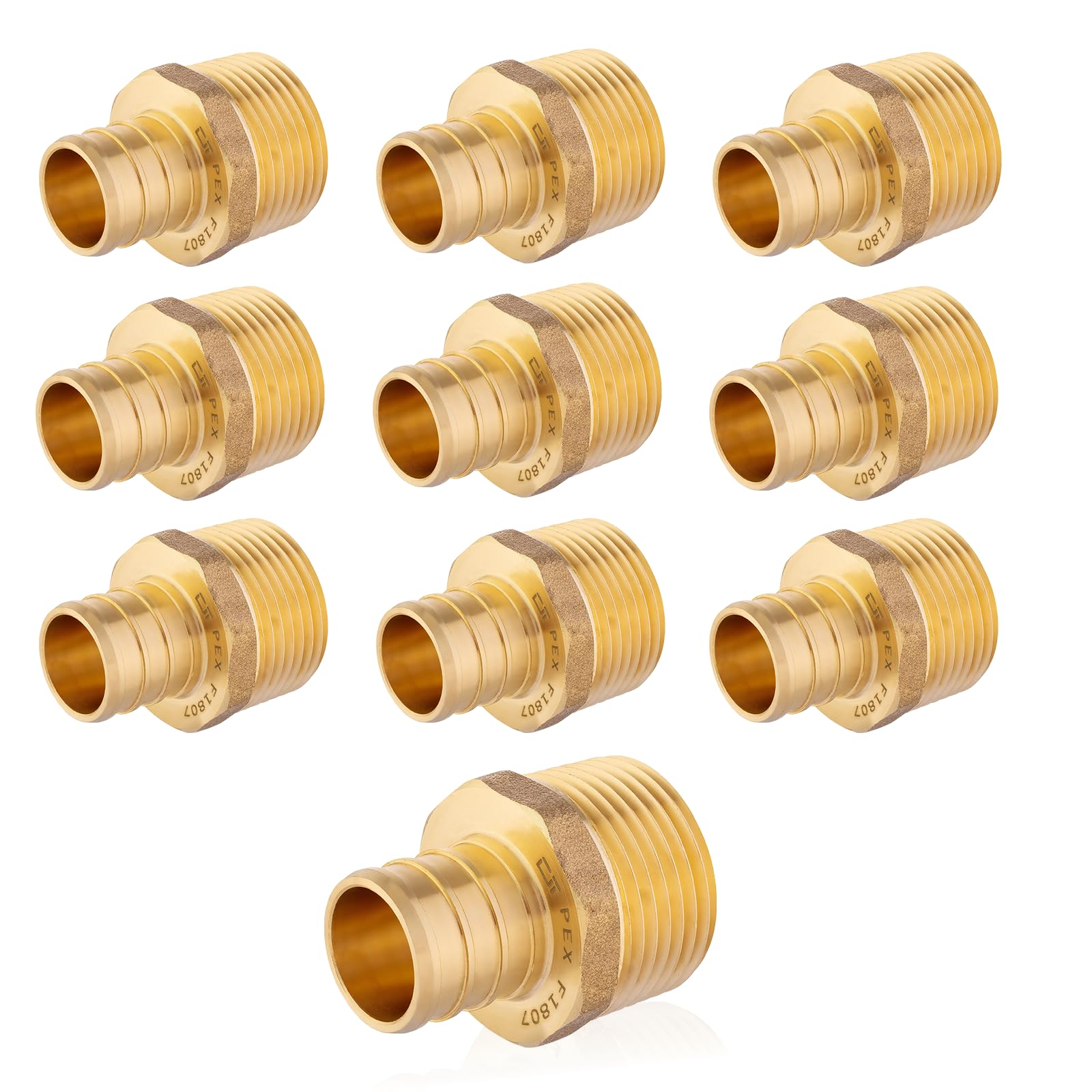(10-pak) Złączki PEX, Pex 3/4"x3/10.2 cm adapter NPT, mosiężne złączki zaciskowe, do rur rurowych PEX, ASTM F1807