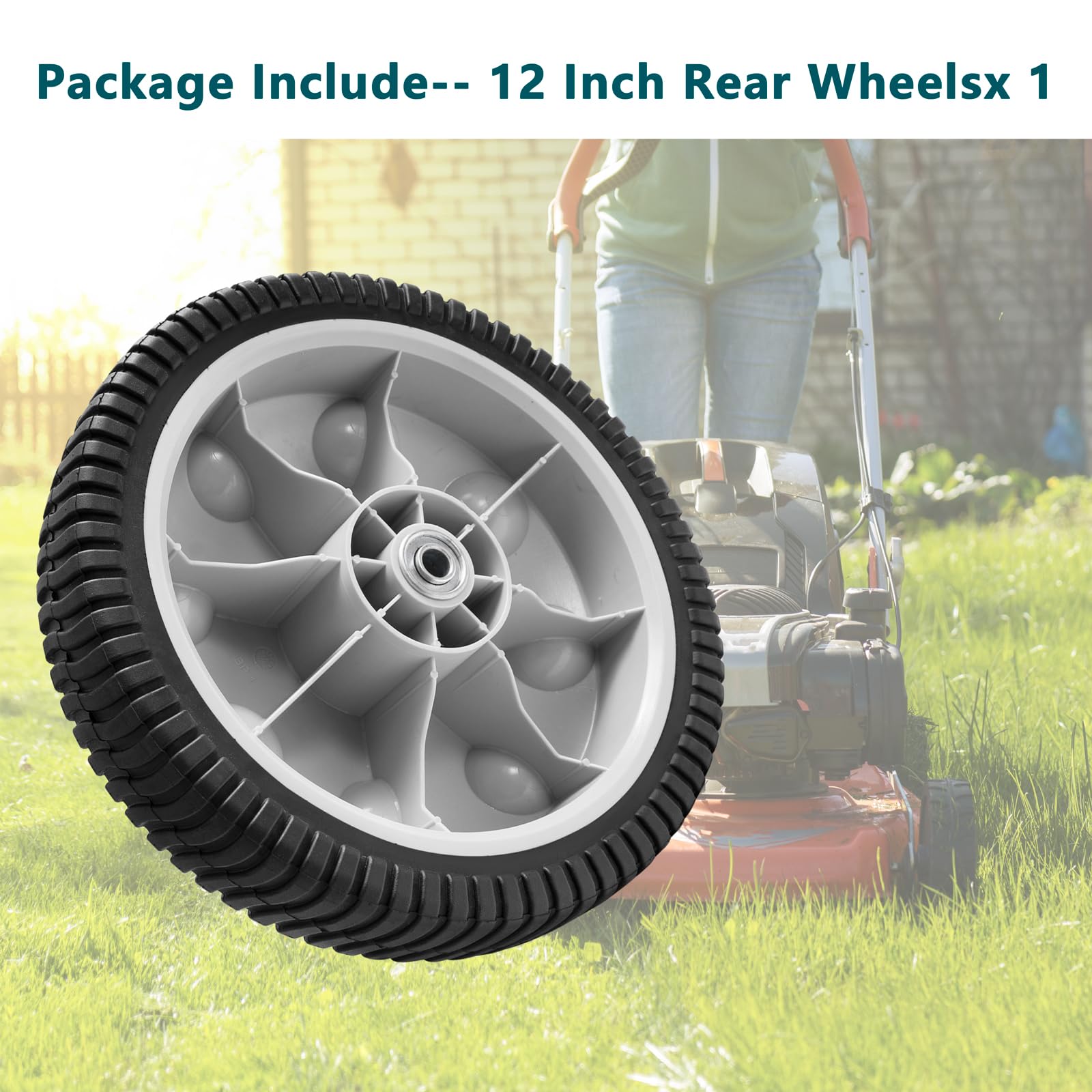 Rueda trasera de repuesto de 12 pulgadas 734-04019 para MTD 734-04127, rueda para cortadora de césped de 12" x 2.125" S-Wave, compatible con la mayoría de las cortadoras de césped manuales d