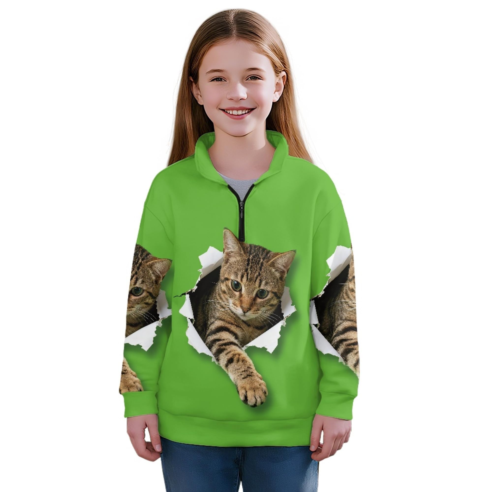 AmzPrint Girls' Novelty Quarter Zip Sweatshirt Long Sleeve Pullover Cool Activewear Running Hoodie For Teens Girls