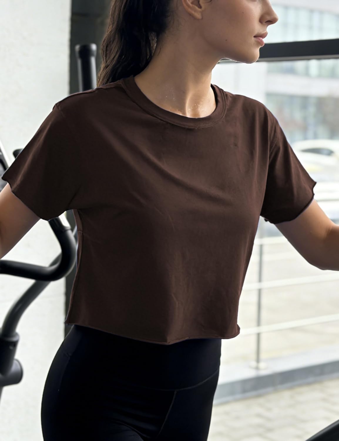 2 Pack Women's Workout Oversized Cotton Tops Crop Crew Neck Short Sleeve Drop Shoulder T Shirt Loose Fit Basic Tees