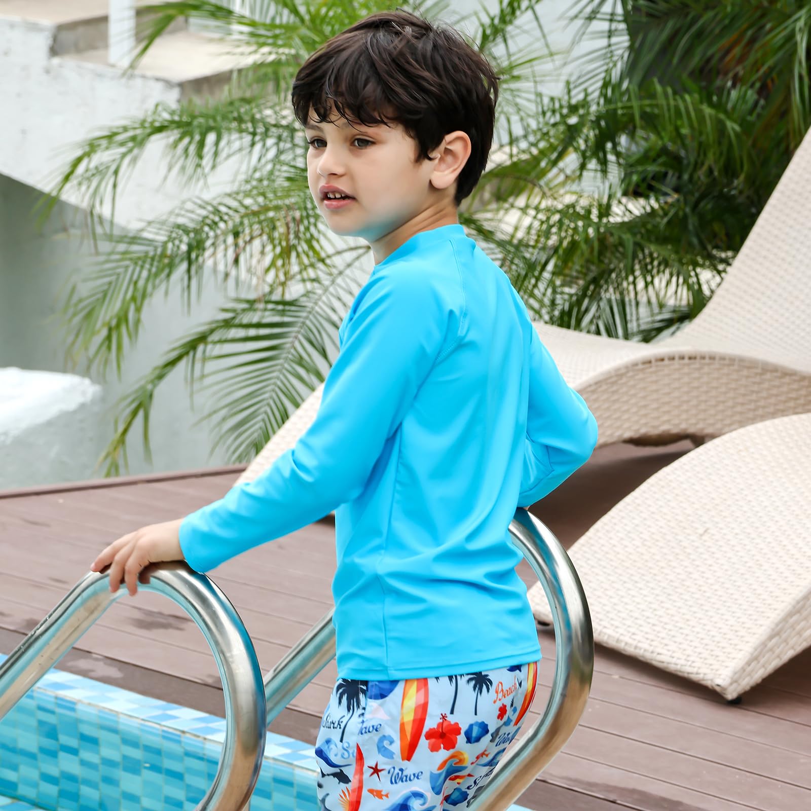 LACOFIA Traje de baño Infantil Camiseta de baño de Manga Corta para niños Rashguard con protección Solar Secado rapido