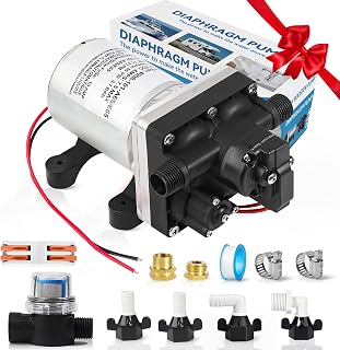12V RV Water Pump 4008-101-A65/E65 | 3.0 GPM - 55 PSI | Camper RV Water Pump | Self-Priming & Quiet Diaphragm Pump | Thermal Protection & Dry Run Safe | Includes Twist-On Strainer + Quick Fittings