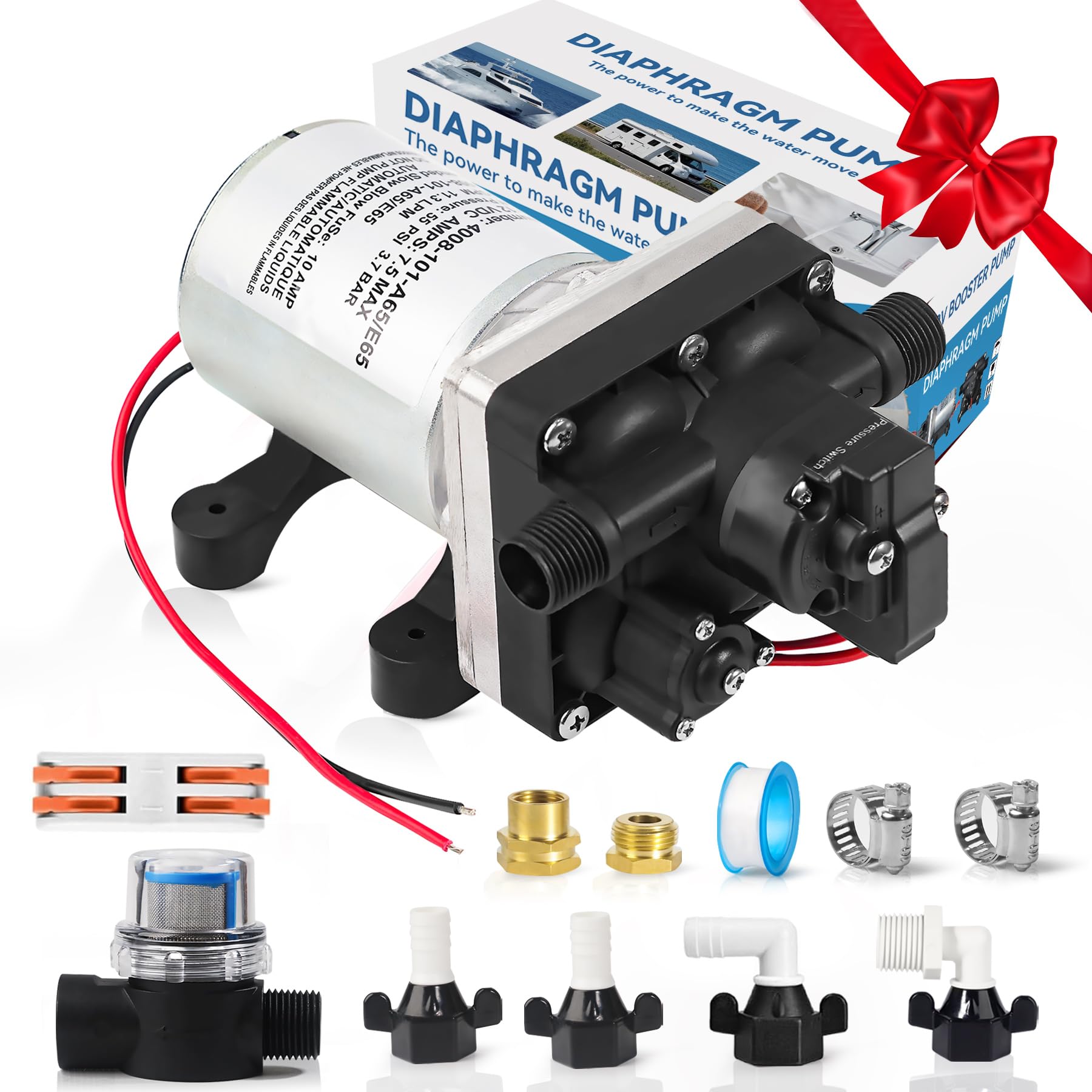 Photo 1 of 12V RV Water Pump 4008-101-A65/E65 | 3.0 GPM - 55 PSI | Camper RV Water Pump | Self-Priming & Quiet Diaphragm Pump | Thermal Protection & Dry Run Safe (Upgrade 4008-101-A65/E65)