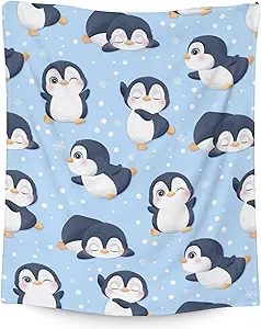 Penguin Blankets - Soft Fuzzy Blanket Throw for Kids, Adults - 30"x40" Small Blankets for Living Room & Office - Blue Cute Blanket Gifts