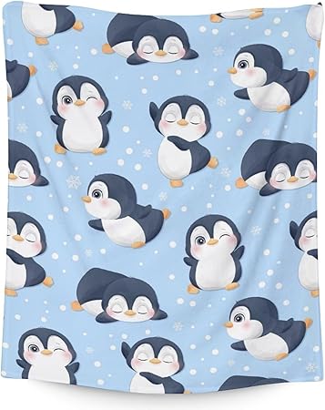 Penguin Blankets - Soft Fuzzy Blanket Throw for Kids, Adults - 30"x40" Small Blankets for Living Room & Office - Blue Cute Blanket Gifts