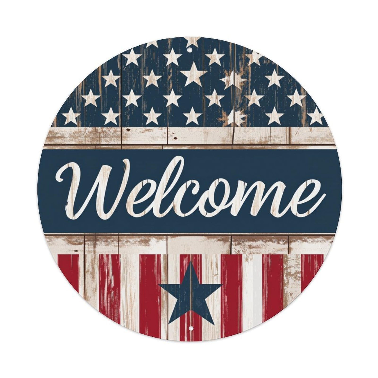 American Flag Wood Pattern Welcome Sign Metal Tin Sign Plaque