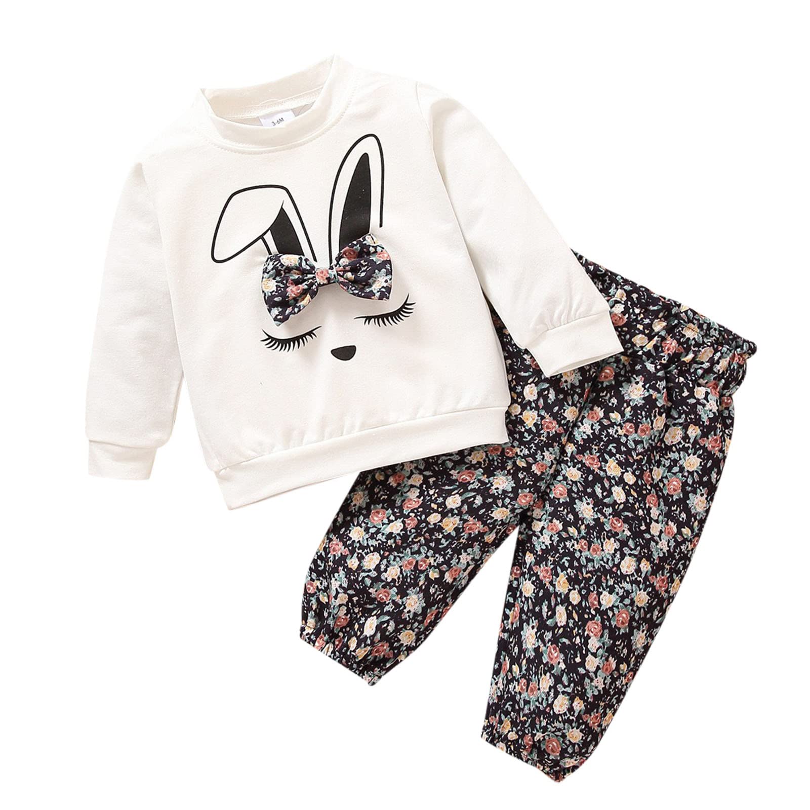 Kunyeah Lot De 3 Tenues Pour Bébé Fille - Body à Manches Longues Bandeau Nœud Chaussettes Combinaison Pour Nouveau-né à Fleurs (Beige, 0-3 Mois
