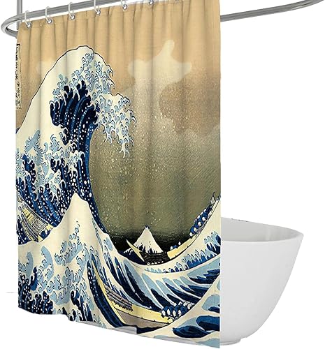 BYJING Art Cortina de ducha con estampado de Van Gogh estilo japonés Hokusai The Great Wave Off Kanagawa cortina de ducha para baño calidad de hotel