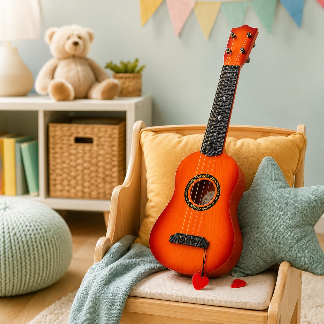 Guitarra para niños con 4 cuerdas y púa ukelele juguete instrumento musical para niños guitarra clásica de plástico cm 58 ukelele 4 cuerdas instrumentos musicales juguete educativo (a)
