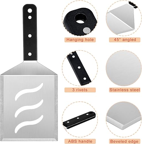 Miniatura 3 de HaSteeL Juego de espátulas de metal, herramientas de espátula grande de acero inoxidable resistente, espátula de plancha grande para hamburguesas