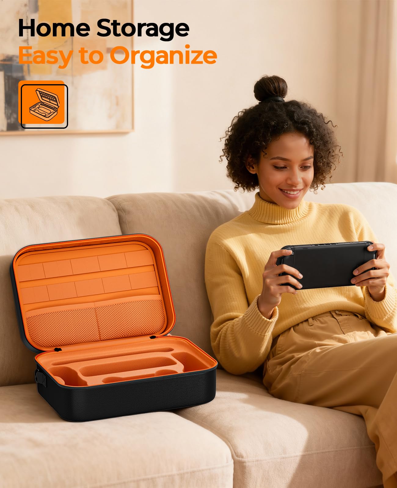 COOWPS Switch 2 Étui pour Nintendo Switch 2, Étui Rigide de Protection Totale, Capacité de 20 Cartes de Jeu, Housse de Transport Antipoussière pour Accessoires Switch 2, Noir Orange