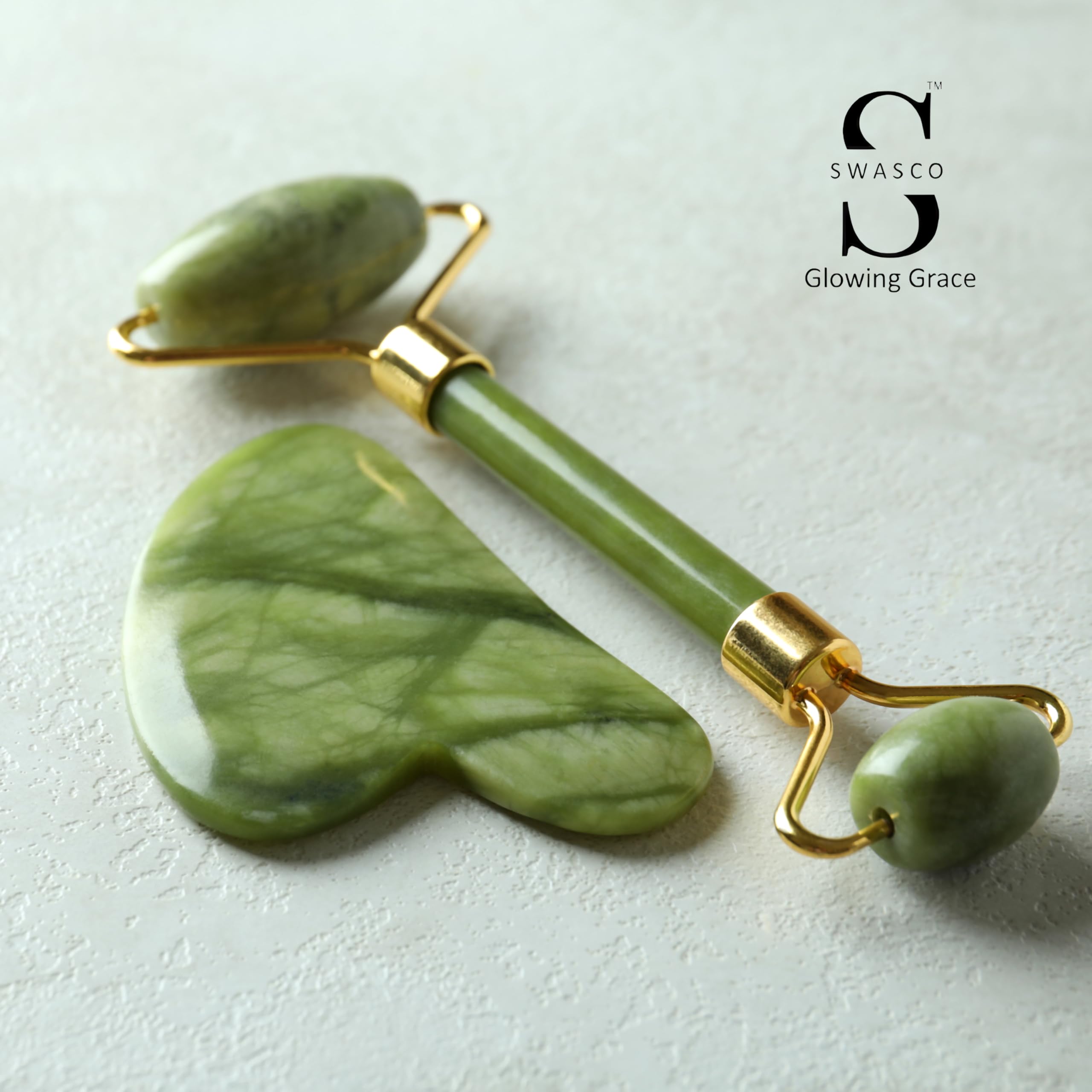 SWASCOSWASCO Face Stone Jade Roller Massager Set | Gua Sha, Ice Roller & 3D Massager | Reusable Silicone Facial Combo for Skin, Eye, Neck & Body Care | Beauty Tools for Women & Men Skincare - Image 2 thumbnail