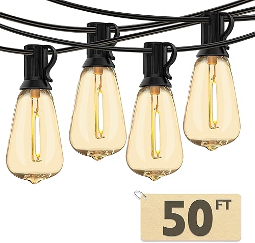 Miniatura 7 de GOHDLAMP Tira de luces G40 para exteriores de 50 pies  Bombillas LED de globo 25+1 blanco cálido 2700 K, impermeable e inastillable, patio, jardín,