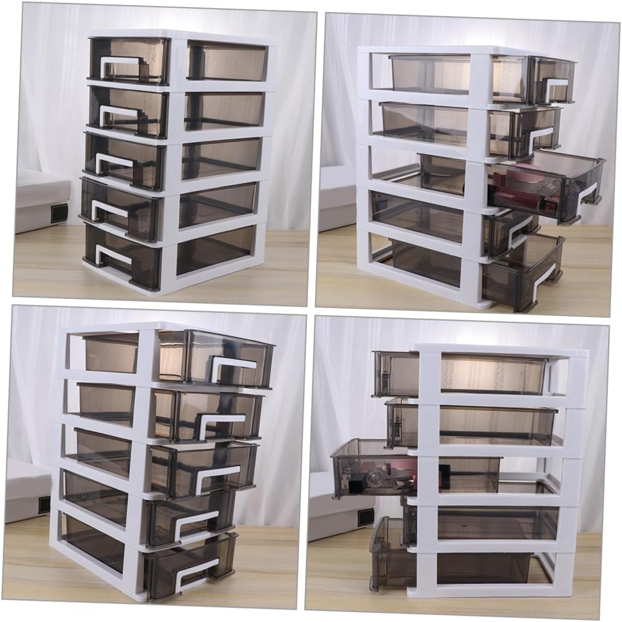 2pcs Desktop Storage Box with 5-layer Drawers, Plastic Desk Organizer and Office Drawer Storage Case for Stationery and Makeup
