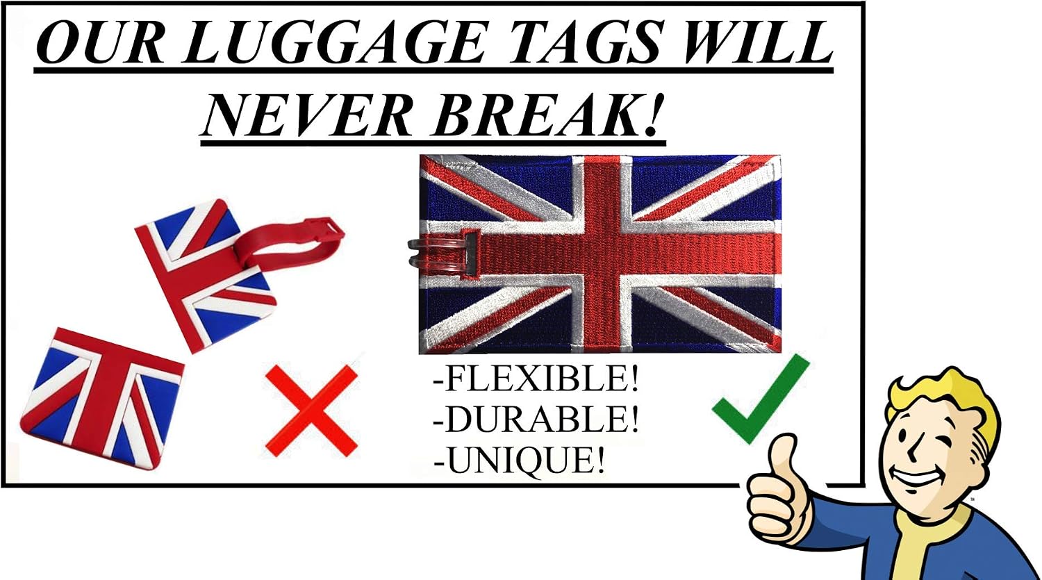 Luggage Tags, Embroidered, 2 Pack, 14 Colors, Never Break! image 2