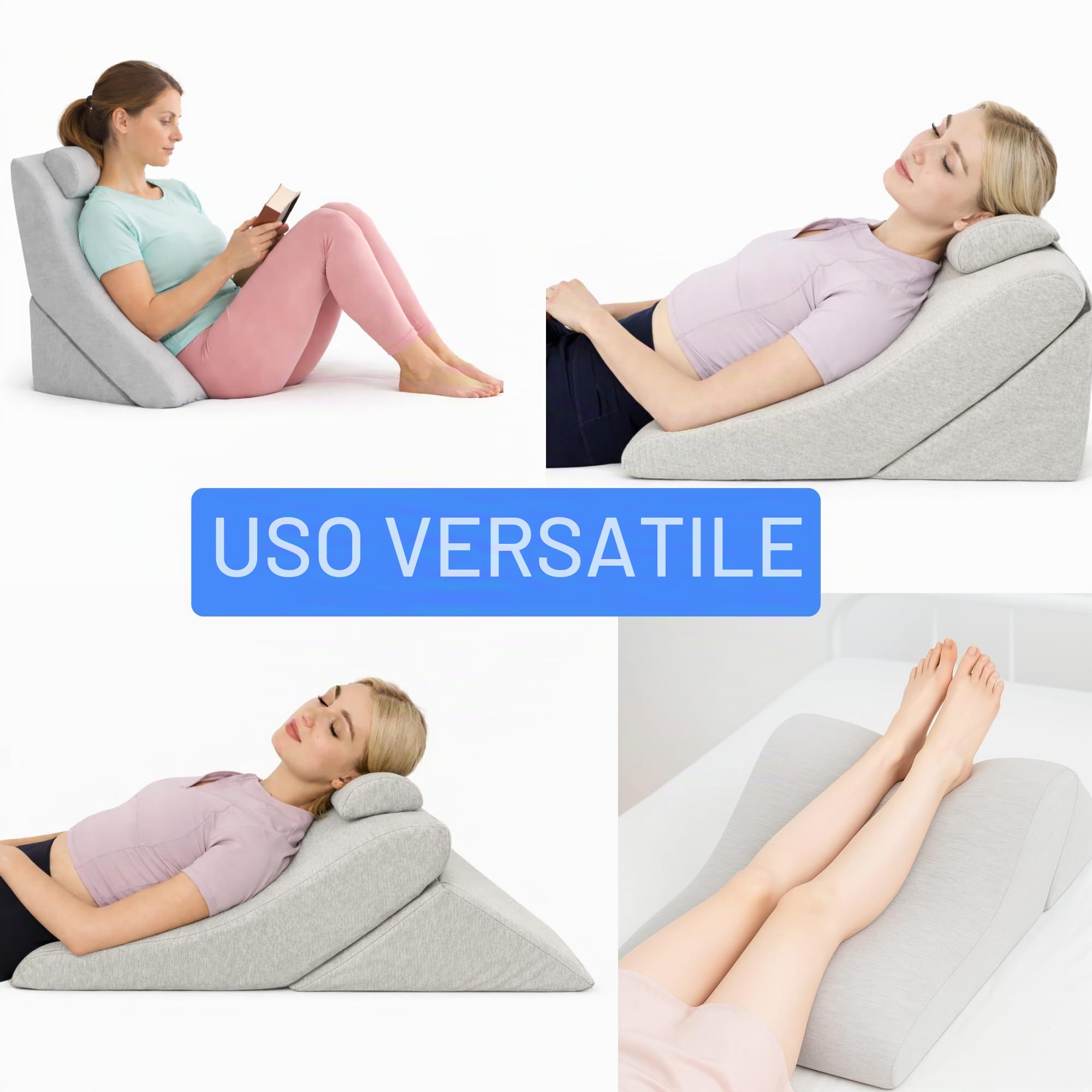 Cuscino da Lettura - Cuscino per Schiena, Poggiatesta Regolabile, Mousse Memory Foam, Fodera Rimovibile Traspirante e Antiscivolo, Maniglia - Triangolare per Schiena, Collo e Gambe