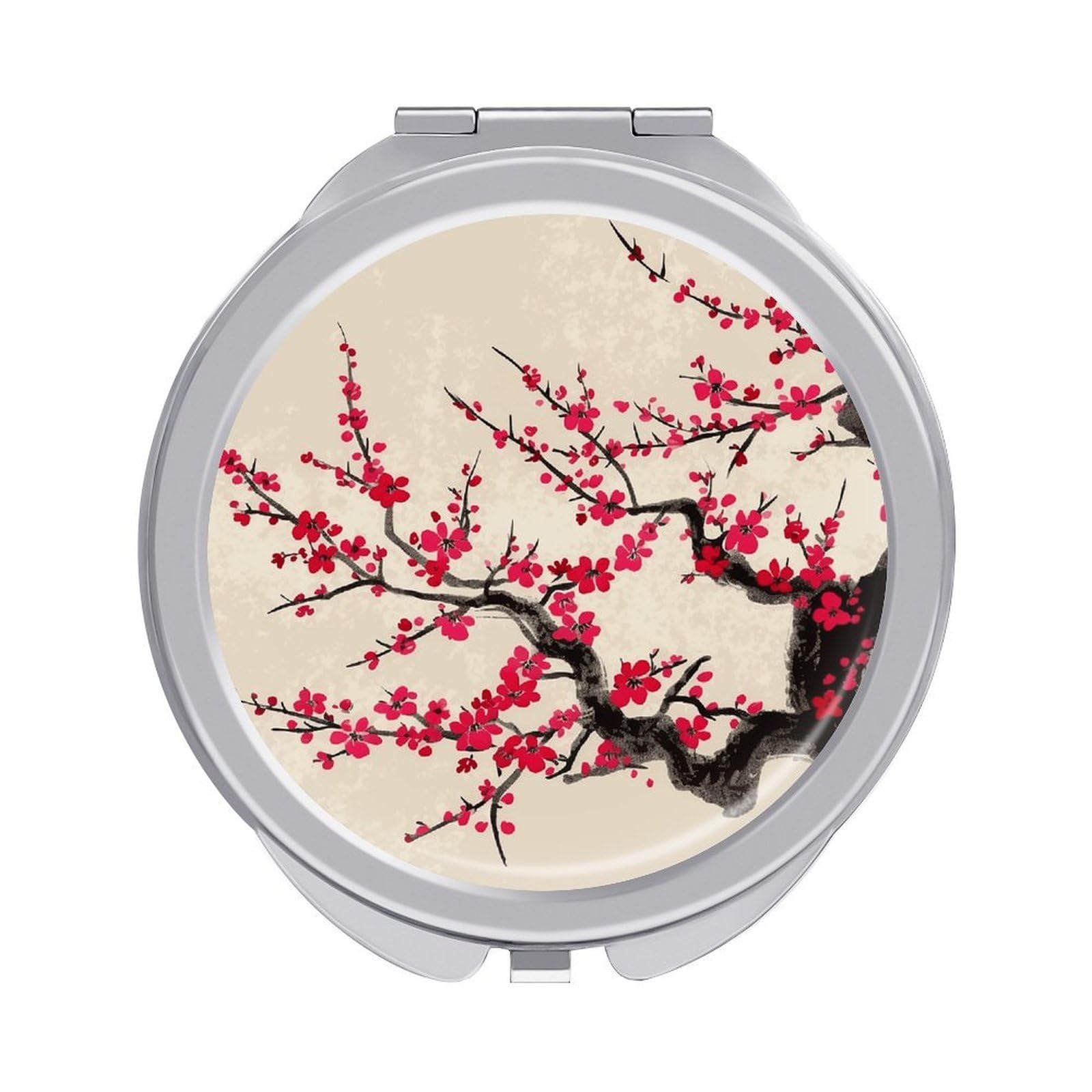 VstaDank Japanese Floral Cherry Blossom Travel Makeup Mirror 2 X /1 X Magnifying Mini Vintage Pocket Mirror for Purse Small Portable Folding Small Round Mirrors Portable Vanity Mirrors for Women